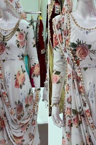 WhIte Women Designer Floral 3D Dress 