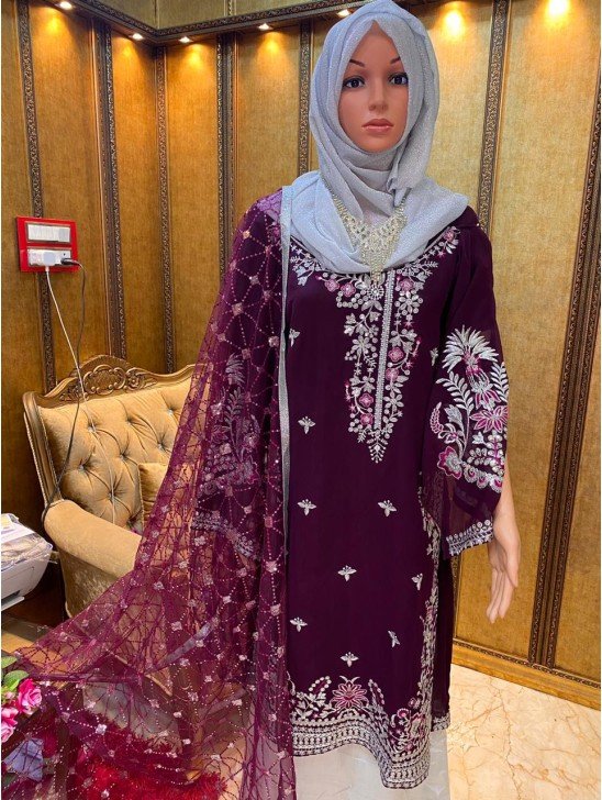 Plum & Grey Readymade Salwar Suit Pakistani Designer Dress
