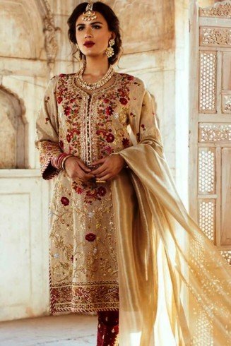 Beige Pakistani Designer Party Wedding Salwar Suit