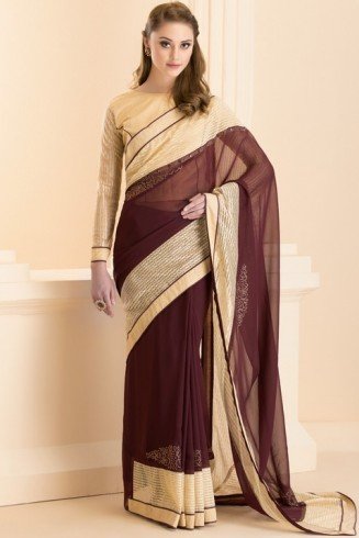 ZBROWN LOVELY OCCASION WEAR SAREE (READY MADE)