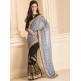 ASH GREY AND BLACK CONTRAST DESIGNER SAREE