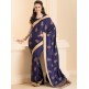 ZACS-26 NAVY BLUE INDIAN DESIGNER PARTY WEAR SAREE WITH FULL SLEEVE BLOUSE