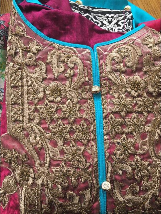 MARIA B PINK AND TURQUOISE PAKISTANI STYLE READY MADE SUIT