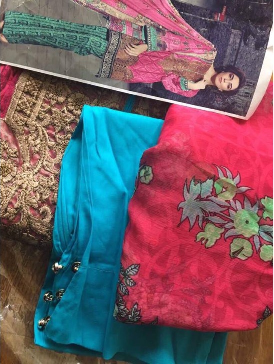 MARIA B PINK AND TURQUOISE PAKISTANI STYLE READY MADE SUIT