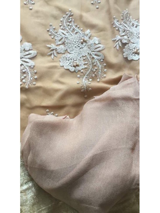 BEIGE SKIN CORAL PEARL PAKISTANI STYLE DESIGNER READY MADE SUIT