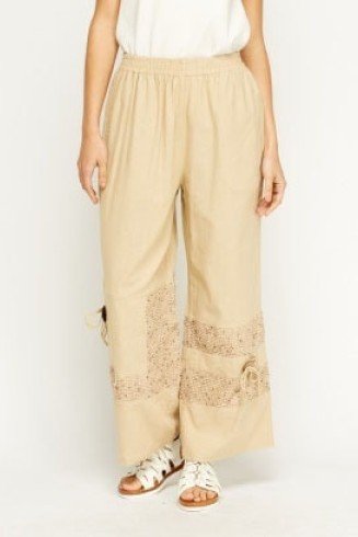 Off White Embroidered Hem Wide Leg Trousers