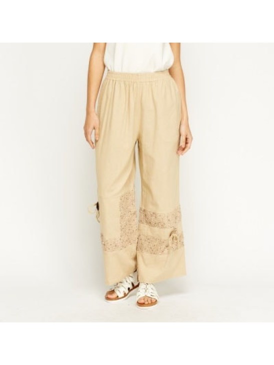 Off White Embroidered Hem Wide Leg Trousers