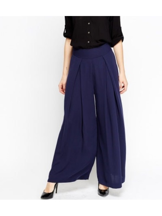 High Waisted Flared Navy Trouser