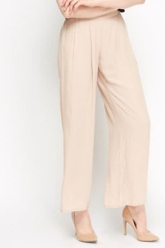 Nude Colour Wide Cropped Trousers