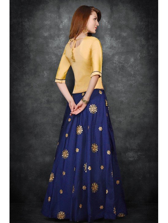Classic Blue & Yellow Pakistani Designer Party Wear Lehenga
