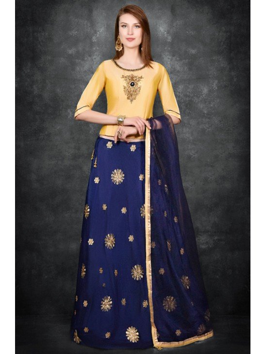 Classic Blue & Yellow Pakistani Designer Party Wear Lehenga