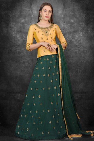 Saffron & Ultramarine Green Wedding & Mehnid Wear Lehenga Choli Dress