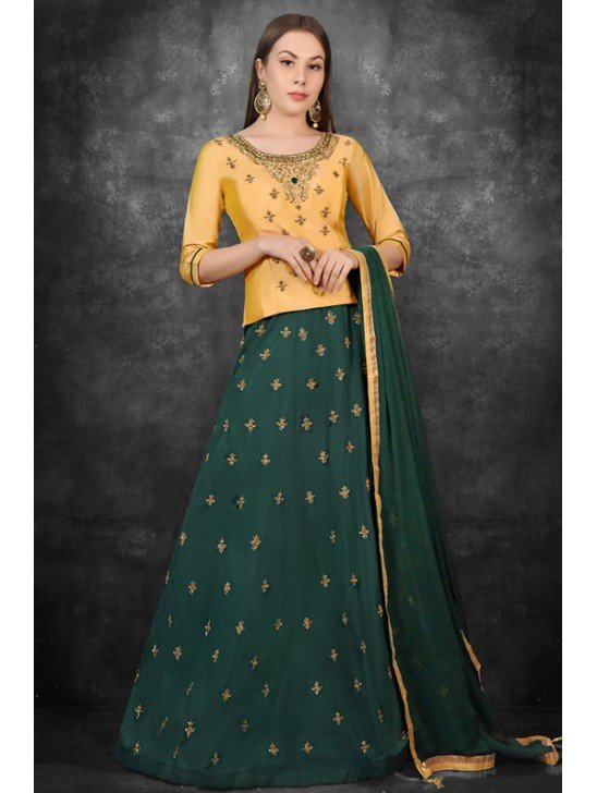 Saffron & Ultramarine Green Wedding & Mehnid Wear Lehenga Choli Dress