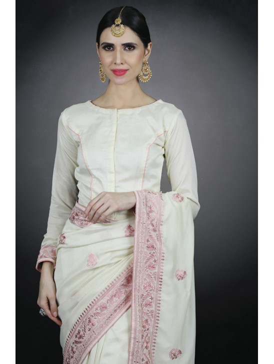 Ivory & Pink Pakistani Designer Wedding Bridal Saree