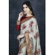 Fawn Floral Printed Saree Indian Party Wear Red Blouse Sari