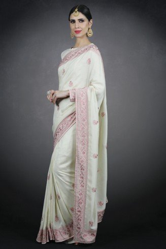 Ivory & Pink Pakistani Designer Wedding Bridal Saree