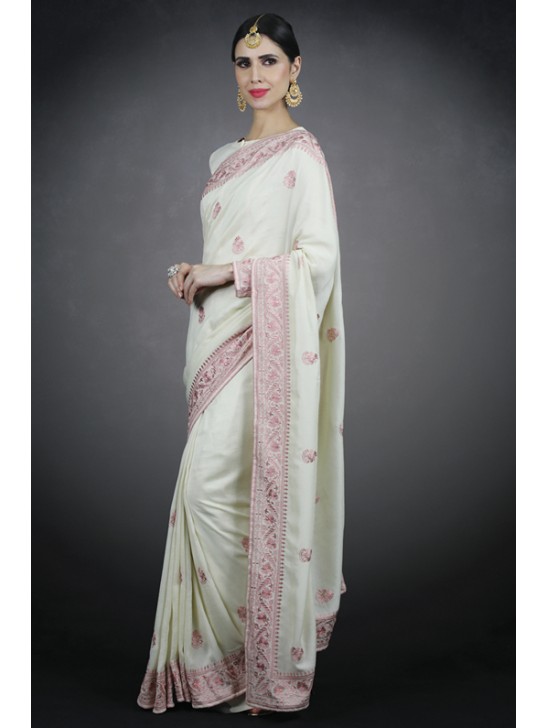 Ivory & Pink Pakistani Designer Wedding Bridal Saree