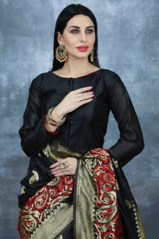 Black Brocade Banarasi Saree Indian Party Saree For UK Women Fashion