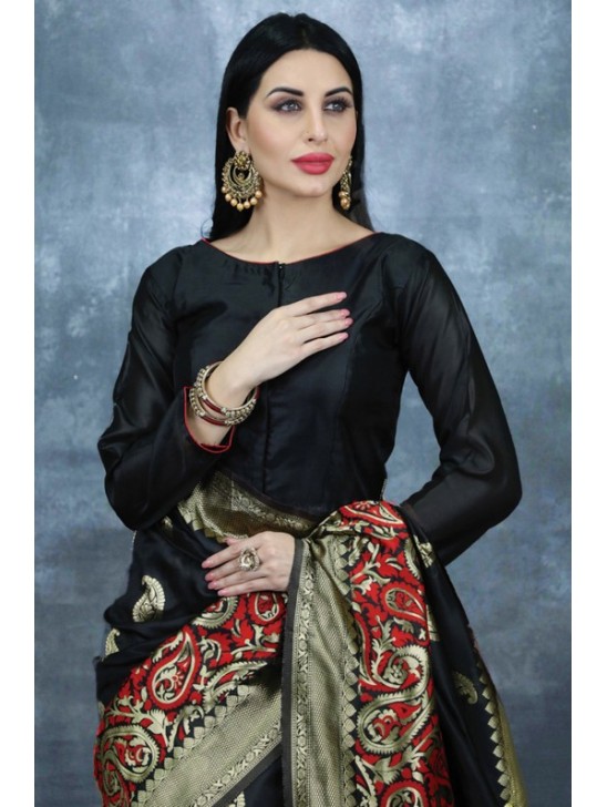 Black Brocade Banarasi Saree Indian Party Saree For UK Women Fashion