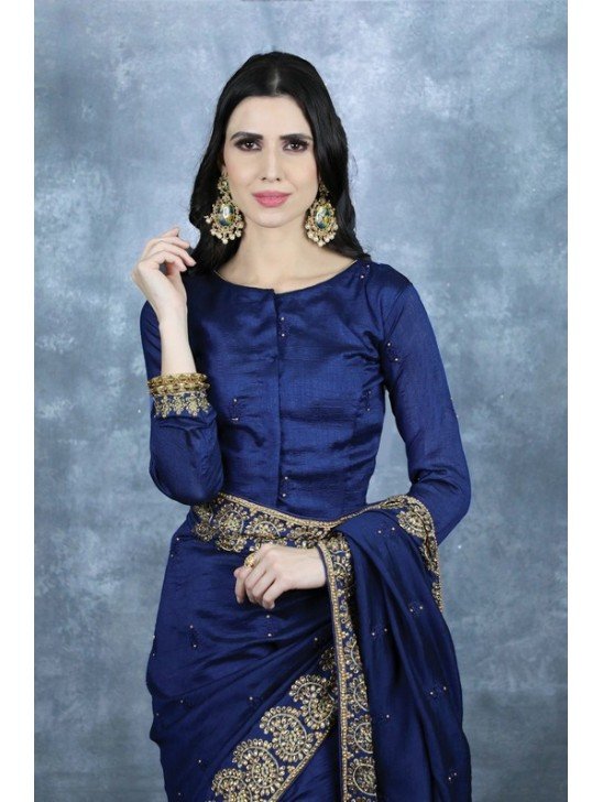 Navy Blue Designer Party Wear Saree Asian Ethnic Wedding Saree