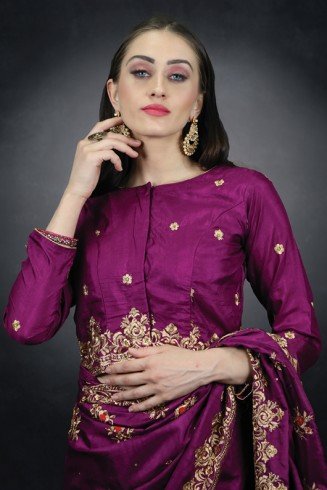 Plum Saree Blouse Indian Embroidered Silk Saree