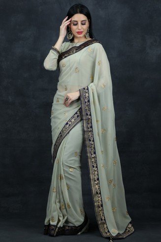 Cement Grey Saree Buy Indian Designer Saree Online