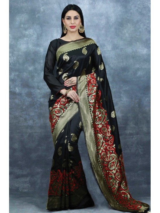 Black Brocade Banarasi Saree Indian Party Saree For UK Women Fashion