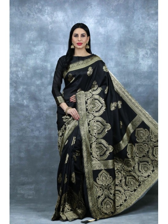 Black Brocade Saree Indian Designer Wear Online UK