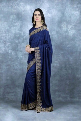 Navy Blue Designer Party Wear Saree Asian Ethnic Wedding Saree