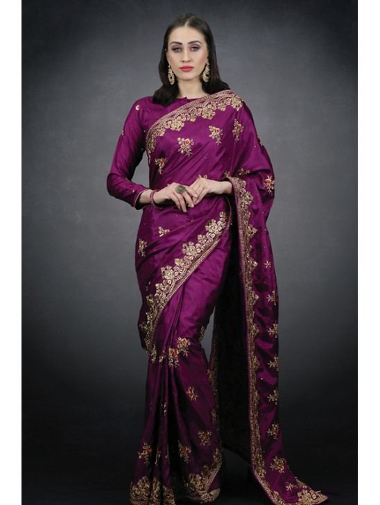 Plum Saree Blouse Indian Embroidered Silk Saree