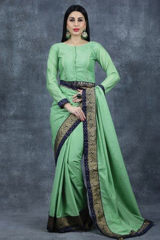 Saree Blouse In Pista Green Indian Formal Occasional Saree