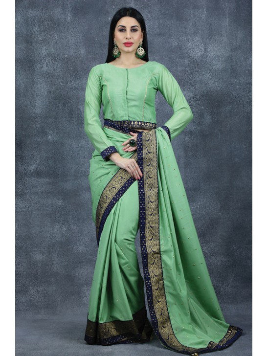 Saree Blouse In Pista Green Indian Formal Occasional Saree