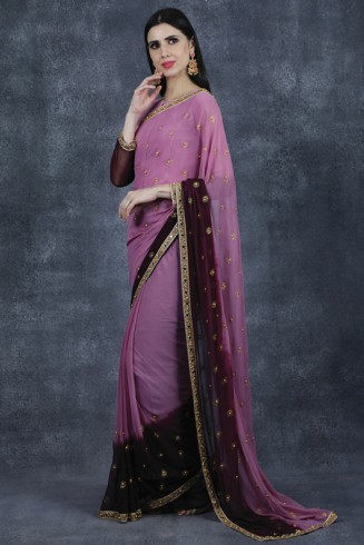 Purple Saree Pakistani Designer Party Readymade Saree