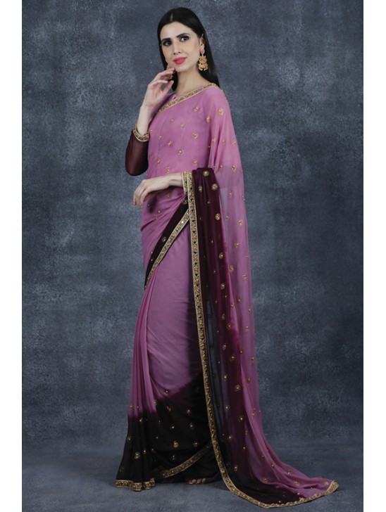 Purple Saree Pakistani Designer Party Readymade Saree