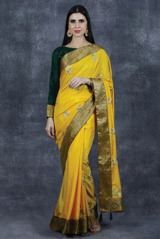 Yellow & Green Indian Wedding Saree Desi Bridal Designer Saree