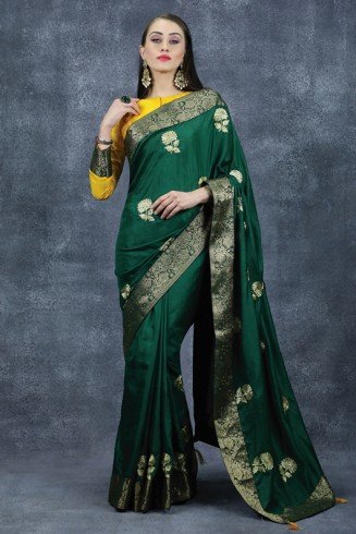 Green & Yellow Wedding Saree Indian Designer Occasional Sari