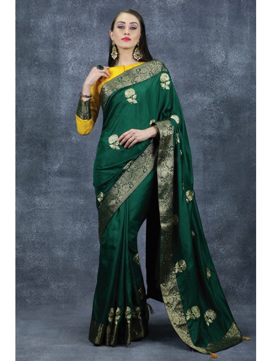 Green & Yellow Wedding Saree Indian Designer Occasional Sari