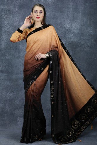 Choco & Black Two Tone Saree Indian Wedding Party Wear Online