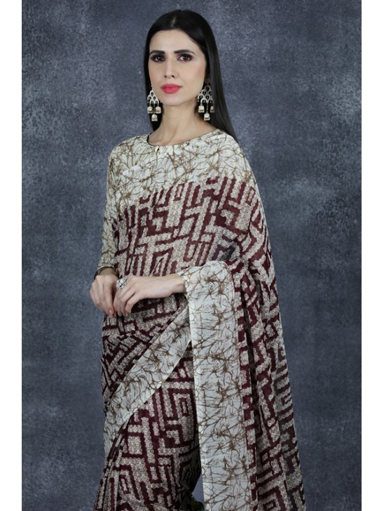 Maroon Printed Saree Indian Designer Casual Wear Saree