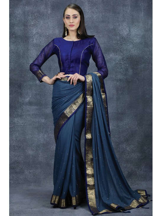 Teal Blue South Indian Saree Desi Festive Wear Online