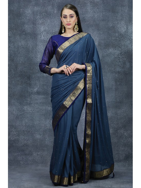 Teal Blue South Indian Saree Desi Festive Wear Online