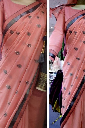 Peachy Pink Wedding Saree Indian Readymade Sari