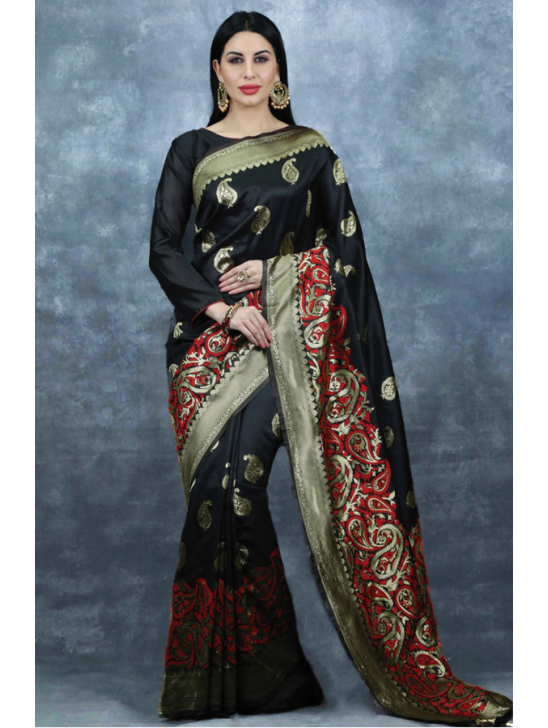 Banarasi Saree Black Gold Womens Indian Ethnic Wear