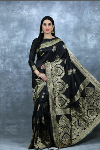 Black Brocade Gold Saree Indian Designer Sari Online UK