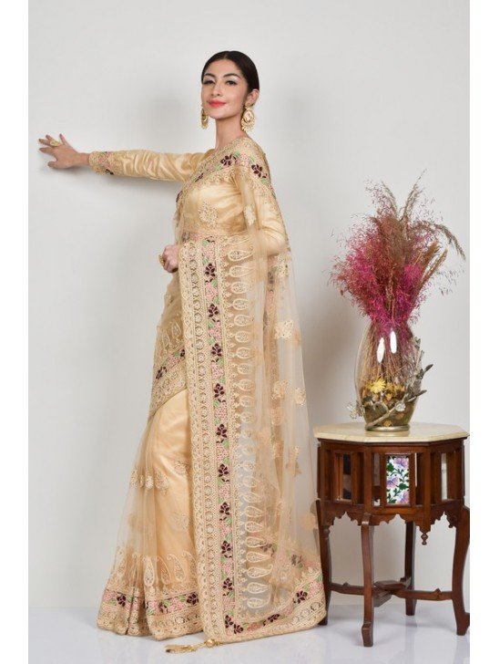 Beige Heavy Embellished Bridal Saree