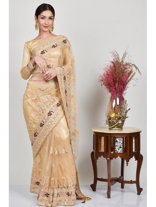 Beige Heavy Embellished Bridal Saree
