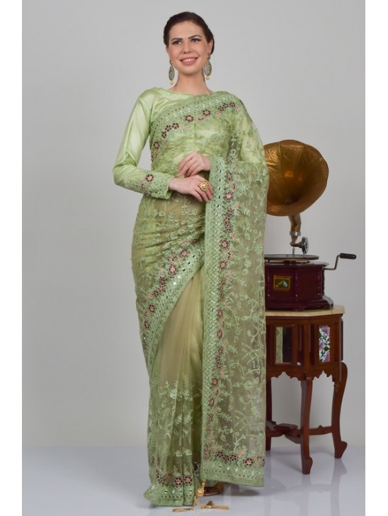 Mint Heavy Embellished Indian Bridal Saree