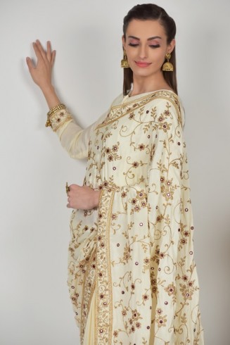 Ivory Embroidered Fancy Saree