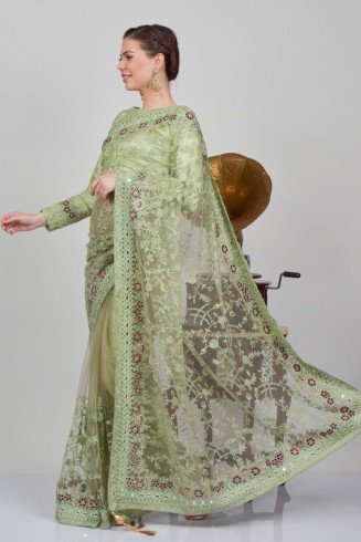 Mint Heavy Embellished Indian Bridal Saree