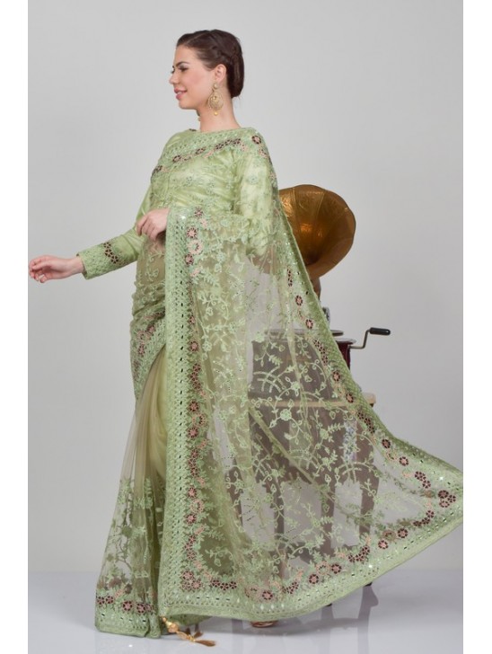 Mint Heavy Embellished Indian Bridal Saree